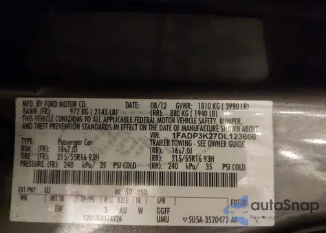 2013 Ford Focus Se из США, поврежденный, VIN 1FADP3K27DL123608